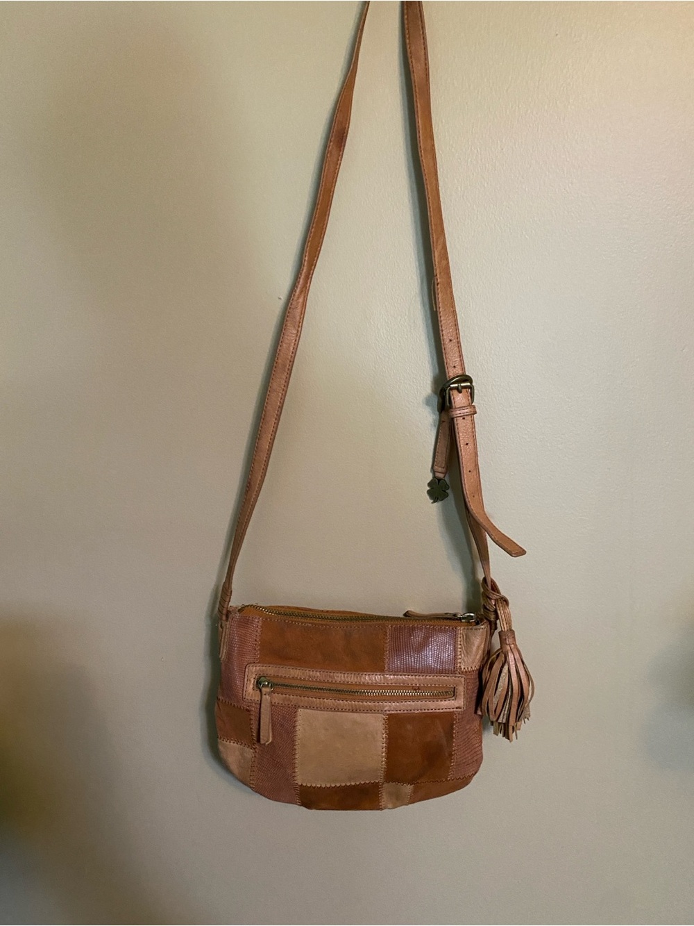 Lucky Brand Patchwork Leather Crossbody - Tan and brown bag
